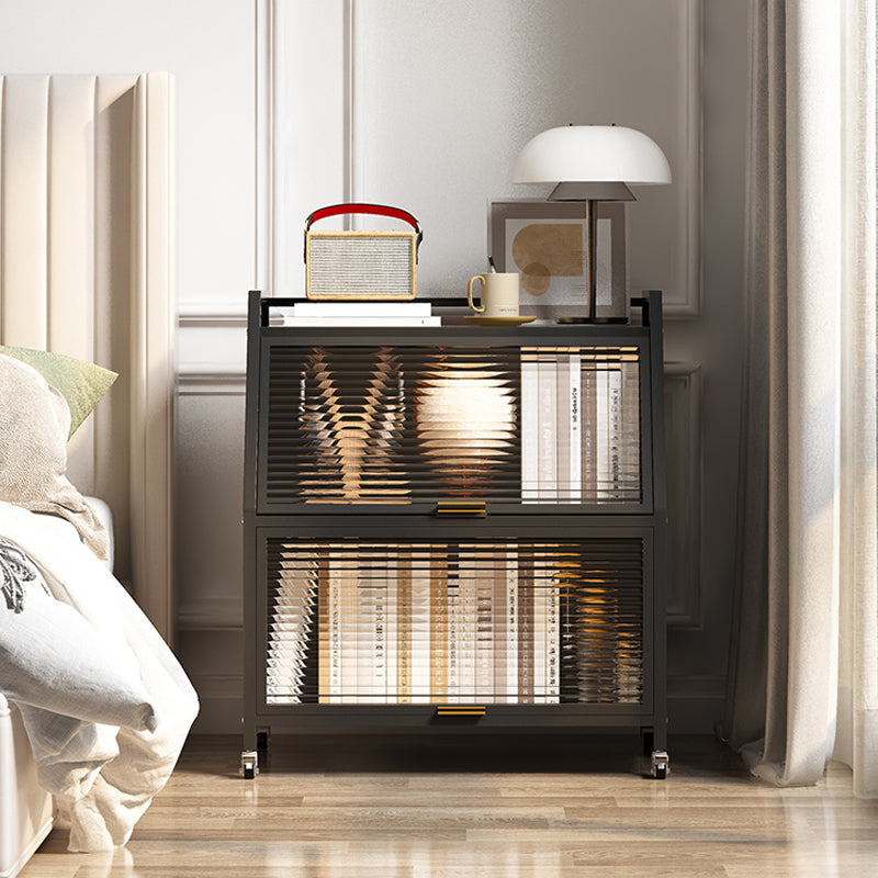 Cabinets Included Night Table Metal Black / White Nightstand with Glass Doors