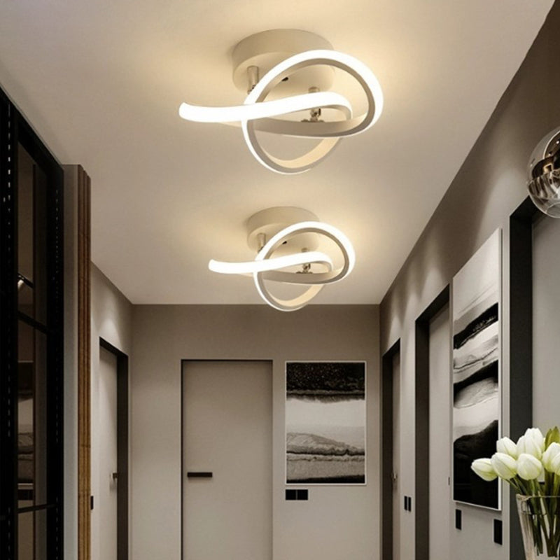 Modern Minimalist Linear LED Ceiling Light Lacquered Iron Flush Mount with Silicone Shade