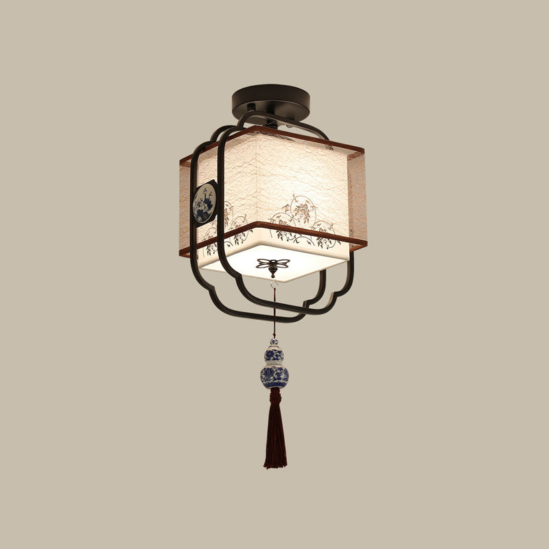 Black Ceiling Mounted Fixture Traditional Fabric Square Ceiling Mounted Light