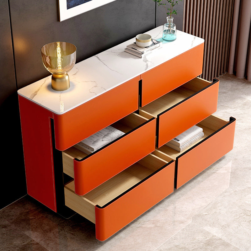 Stone and Wood Sideboard with Drawers Modern Buffet in Orange