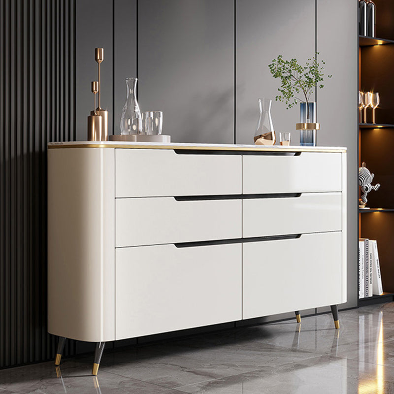 Modern Stone Sideboard Buffet with Drawers Living Room Side Board with Solid Wood Legs