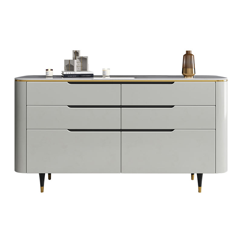 Modern Stone Sideboard Buffet with Drawers Living Room Side Board with Solid Wood Legs