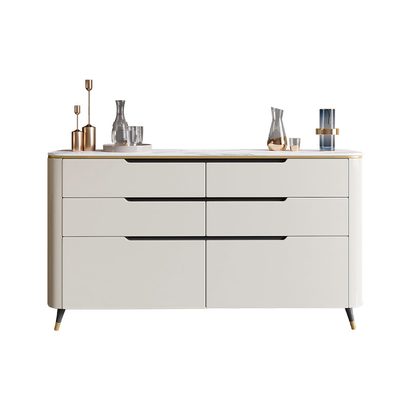 Modern Stone Sideboard Buffet with Drawers Living Room Side Board with Solid Wood Legs