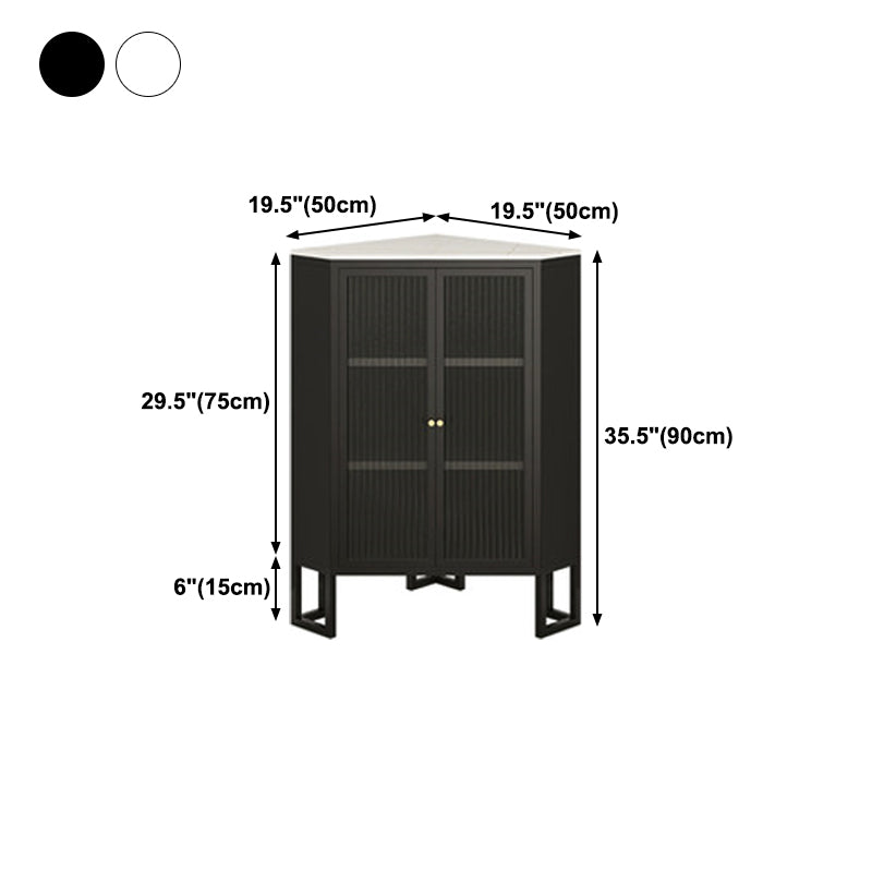 35.5"H Modern Stone Buffet Sideboard 2 Glass Doors Dining Room Buffet Server