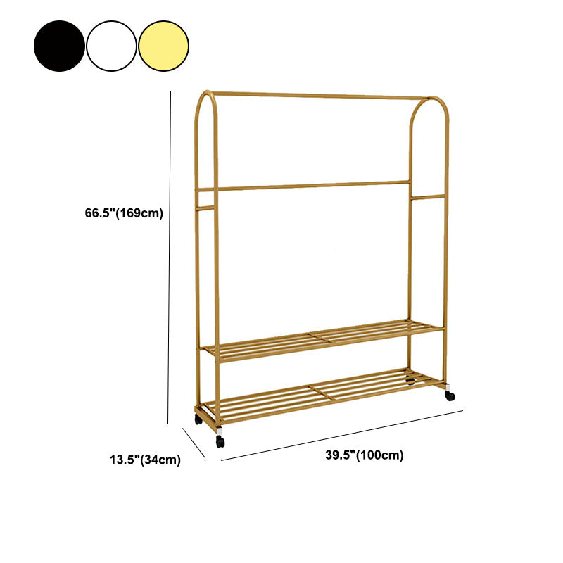 Contemporary Coat Rack Free Standing Coat Hook Two Storage Shelves Metal Hall Stand