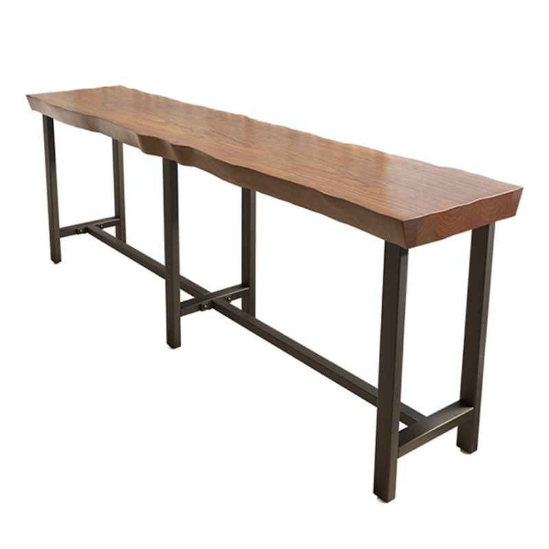 Wood Top Bar Dining Table Traditional Luxury Rectangle Bar Table with Black Trestle Base