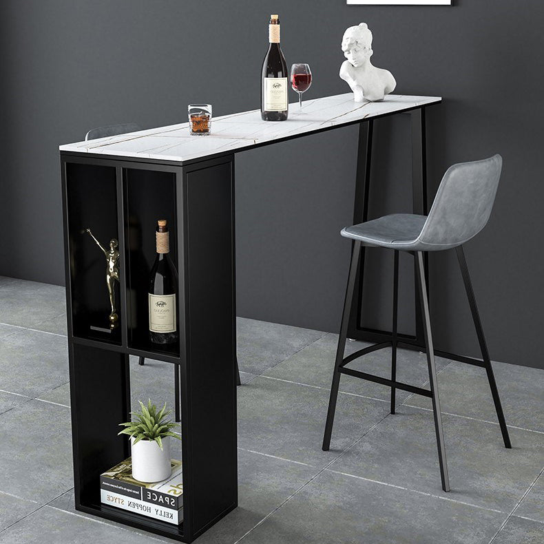 Contemporary Pub Table with Storage Base Matte Finish Stone Top Bar Table