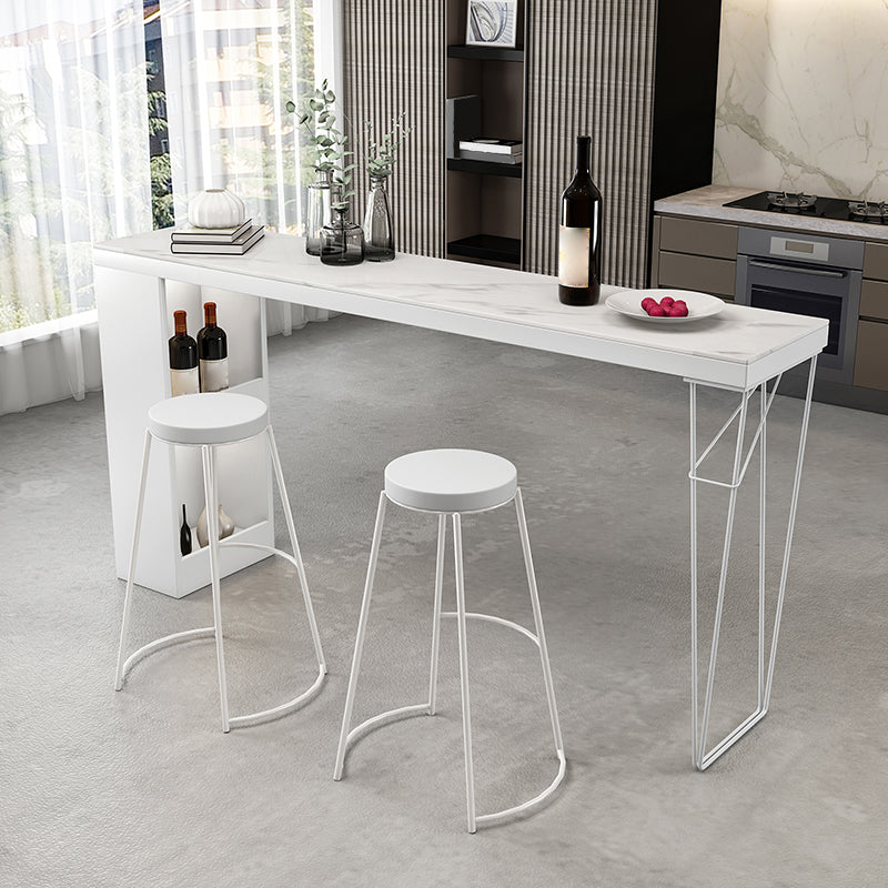 Modern Stone and Metal Pub/Bar Table Rectangle White Indoor Bar Height Table