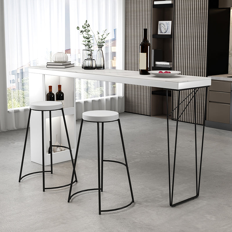 Modern Stone and Metal Pub/Bar Table Rectangle White Indoor Bar Height Table