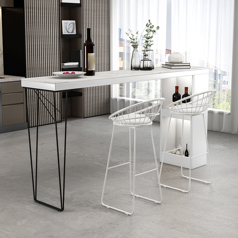 Modern Stone and Metal Pub/Bar Table Rectangle White Indoor Bar Height Table