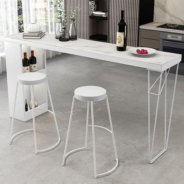 Modern Stone and Metal Pub/Bar Table Rectangle White Indoor Bar Height Table