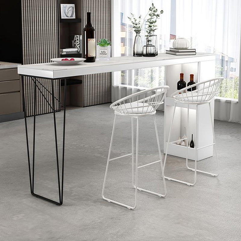 Modern Stone and Metal Pub/Bar Table Rectangle White Indoor Bar Height Table