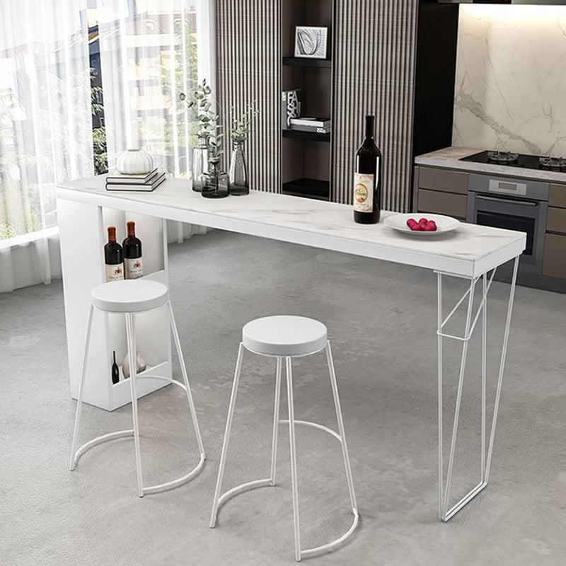 Modern Stone and Metal Pub/Bar Table Rectangle White Indoor Bar Height Table