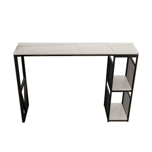 Glam Living Room Bar Height Table Storage Stone and Metal Bar Height Pub Table