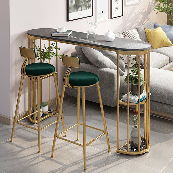 Glam Living Room Bistro Bar Table Oval Stone and Metal Bistro Table with Storage