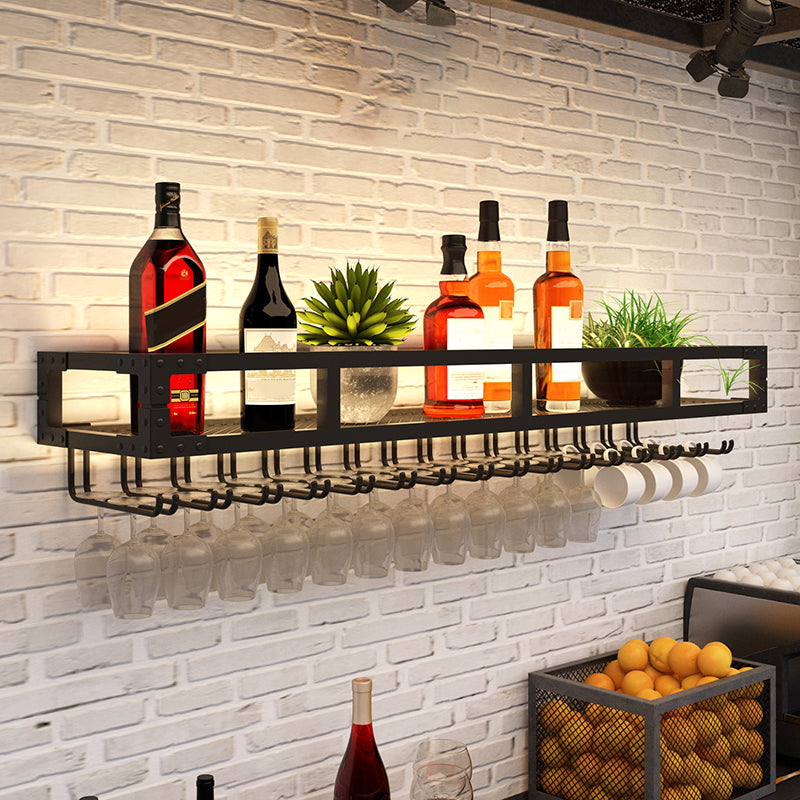 Modern Wall Mounted Wine Bottle & Glass Rack Iron Horizontal Wine Shelf