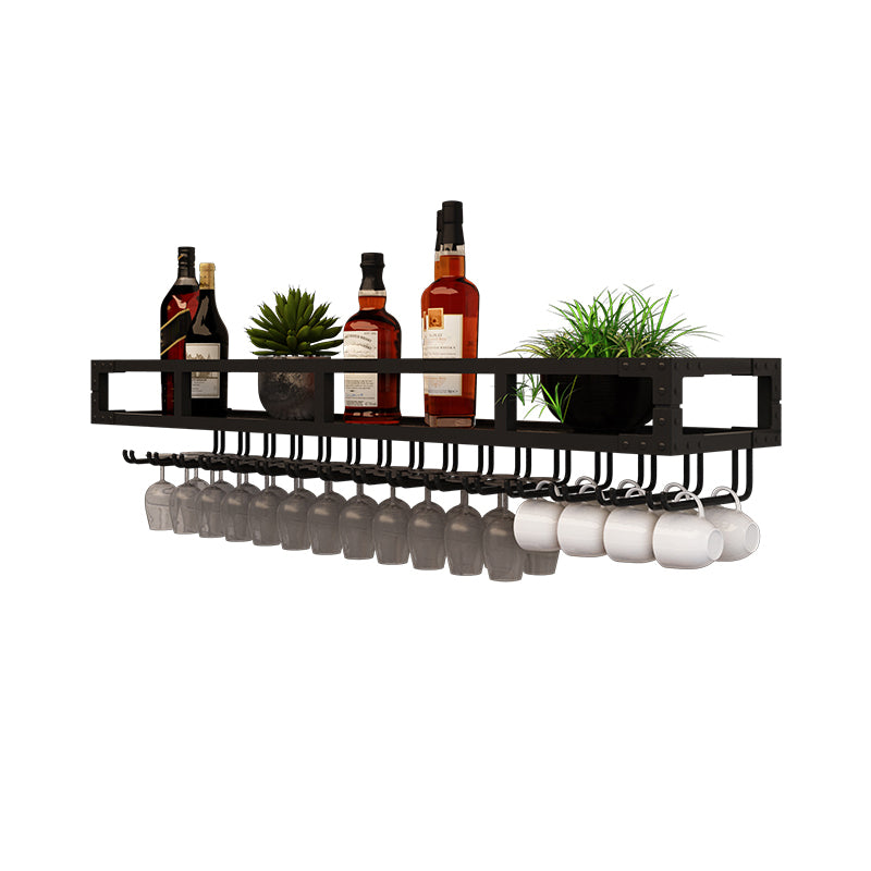 Modern Wall Mounted Wine Bottle & Glass Rack Iron Horizontal Wine Shelf