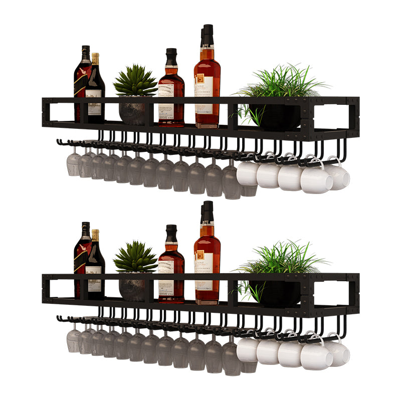 Modern Wall Mounted Wine Bottle & Glass Rack Iron Horizontal Wine Shelf