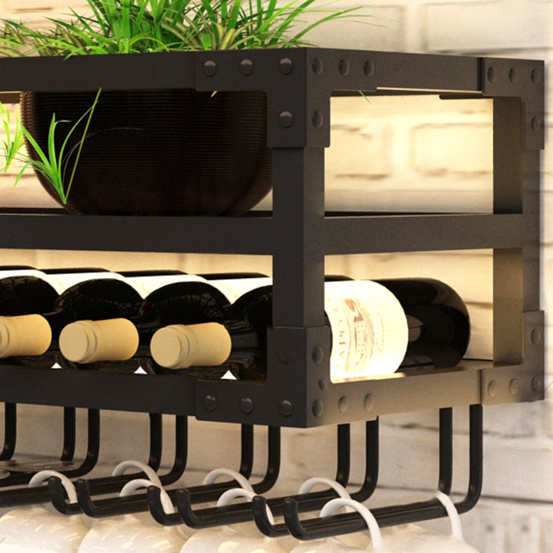 Modern Wall Mounted Wine Bottle & Glass Rack Iron Horizontal Wine Shelf