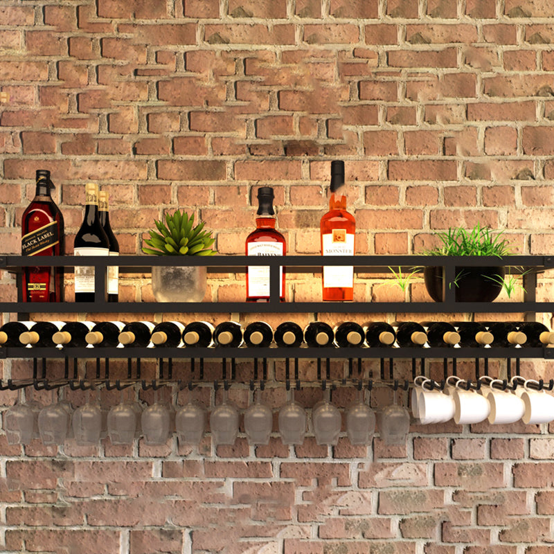 Modern Wall Mounted Wine Bottle & Glass Rack Iron Horizontal Wine Shelf