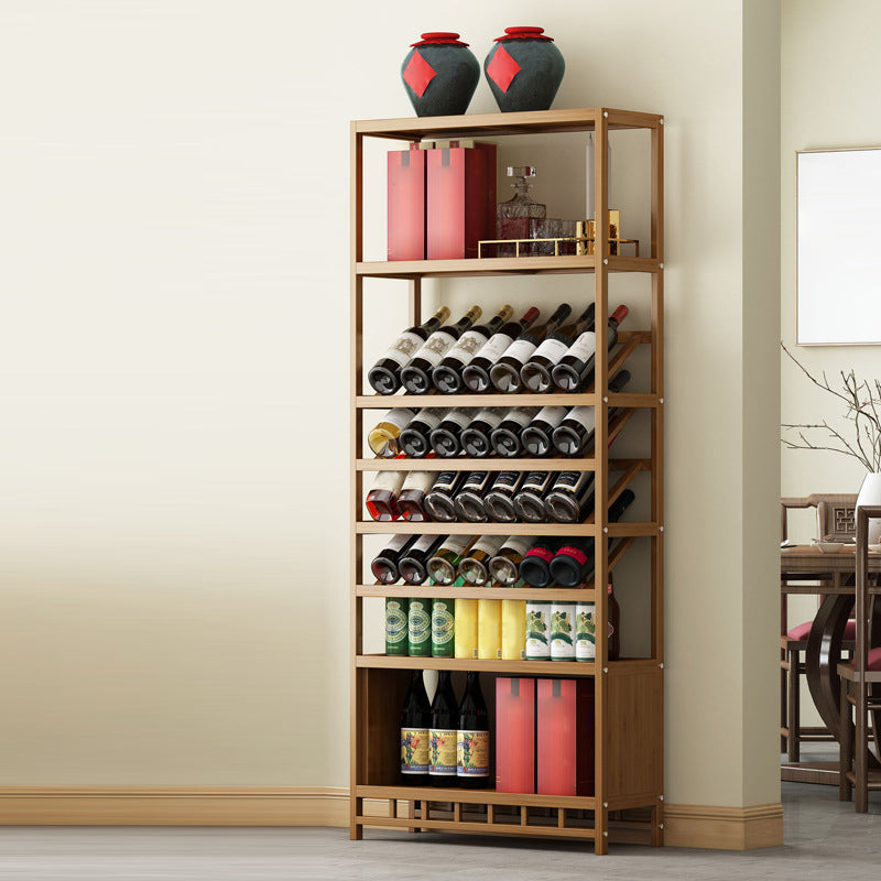 Mid-Century Modern Wood Bottle Holder Floor Wine Bottle Rack for Living Room