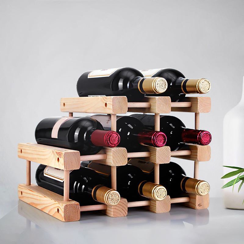 Solid Wood Bottle Rack in Natural Wood Pine Bottle Holder Modern 10.2"W