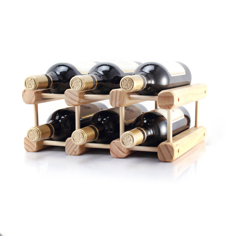 Solid Wood Bottle Rack in Natural Wood Pine Bottle Holder Modern 10.2"W