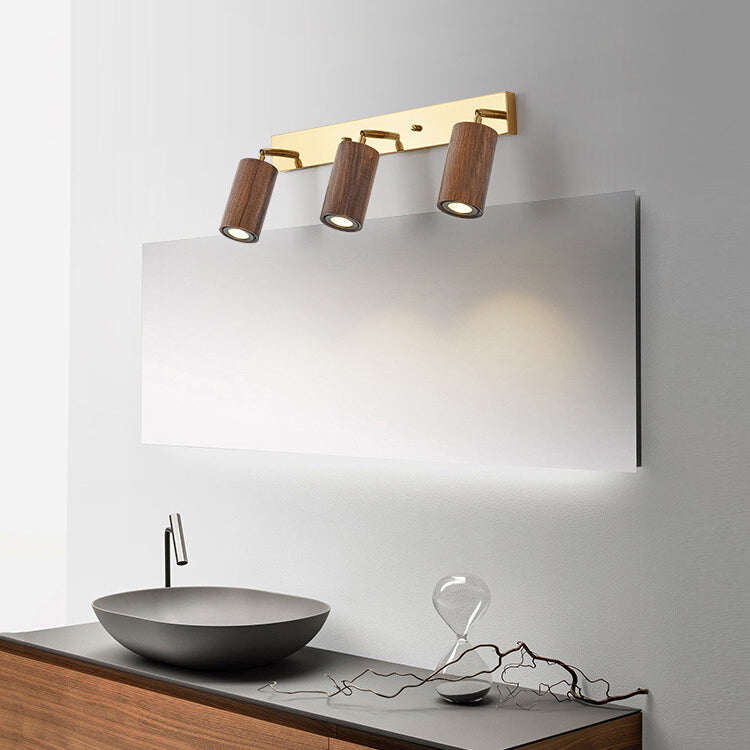 Modern Style Cylinder Vanity Lighting Fixtures Wood Multi Lights Vanity Wall Sconce