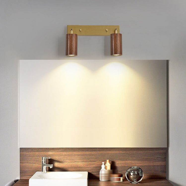 Modern Style Cylinder Vanity Lighting Fixtures Wood Multi Lights Vanity Wall Sconce