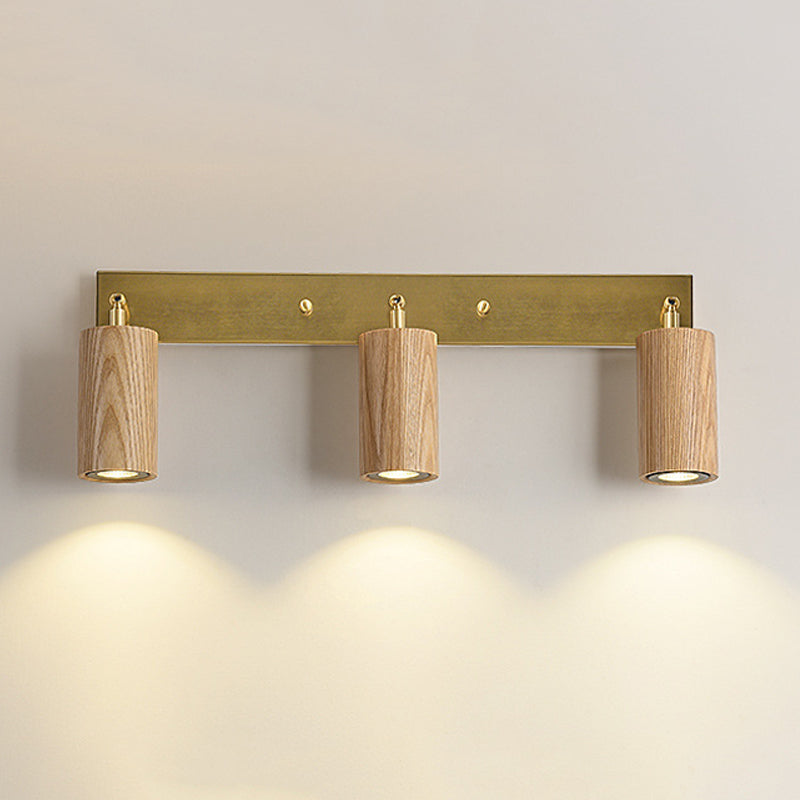 Modern Style Cylinder Vanity Lighting Fixtures Wood Multi Lights Vanity Wall Sconce