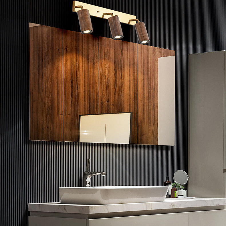 Modern Style Cylinder Vanity Lighting Fixtures Wood Multi Lights Vanity Wall Sconce