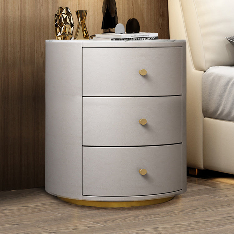 Glam Night Table Faux Leather and Genuine Marble Bedside Cabinet Drawers Included