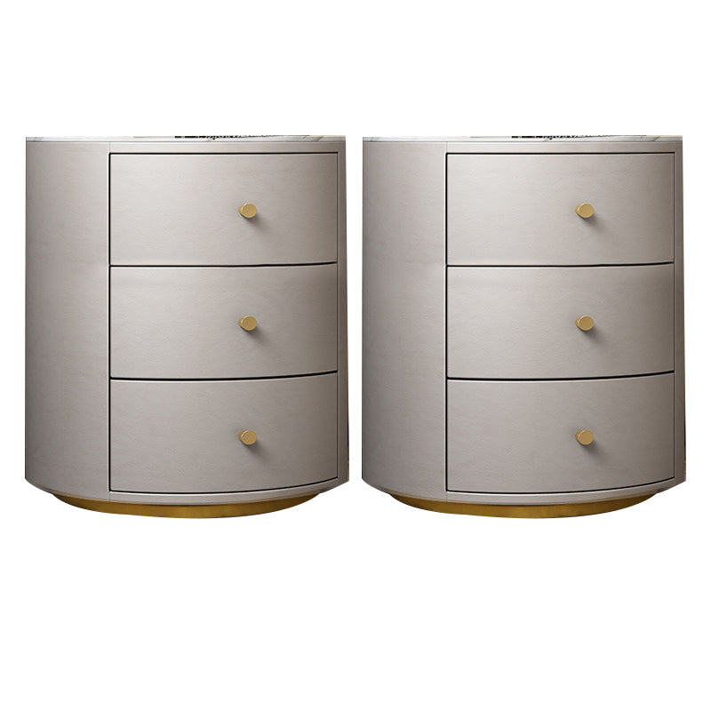 Glam Night Table Faux Leather and Genuine Marble Bedside Cabinet Drawers Included