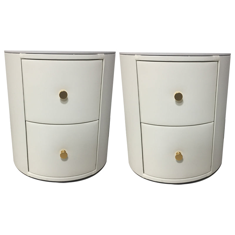 Glam Night Table Faux Leather and Genuine Marble Bedside Cabinet Drawers Included