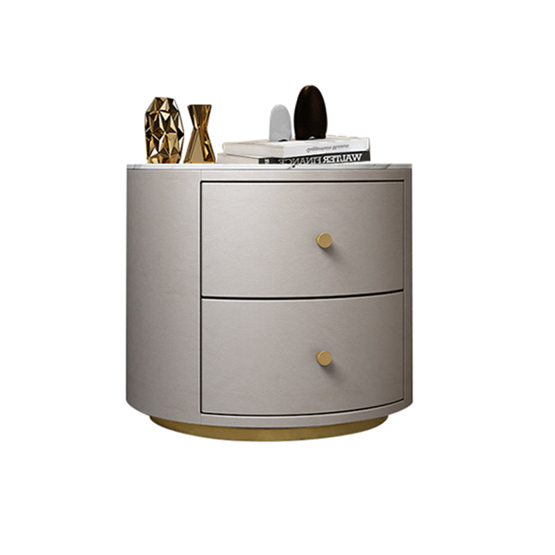 Glam Night Table Faux Leather and Genuine Marble Bedside Cabinet Drawers Included