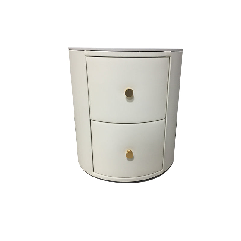 Glam Night Table Faux Leather and Genuine Marble Bedside Cabinet Drawers Included