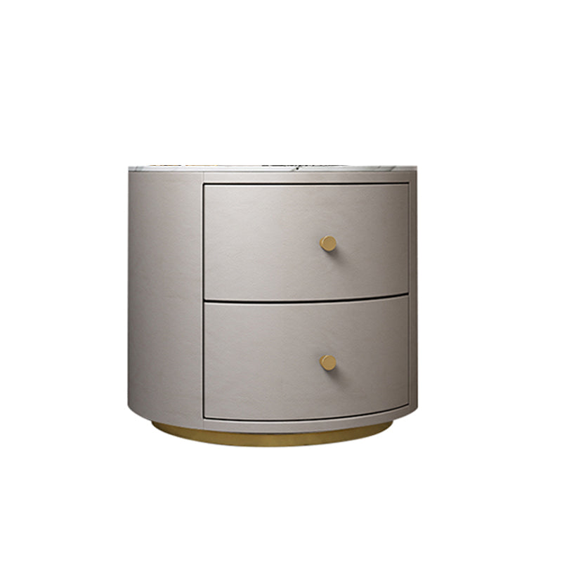 Glam Night Table Faux Leather and Genuine Marble Bedside Cabinet Drawers Included