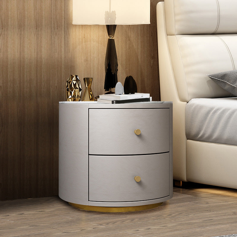 Glam Night Table Faux Leather and Genuine Marble Bedside Cabinet Drawers Included