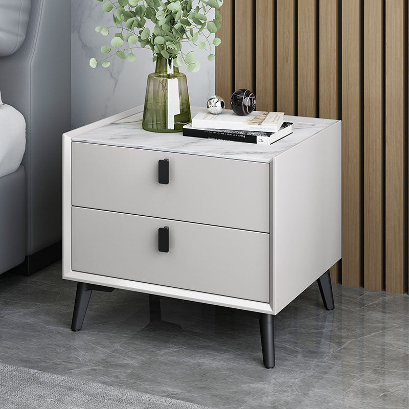 Faux Marble and Solid Wood Nightstand Contemporary Legs Included Bed Nightstand Drawers