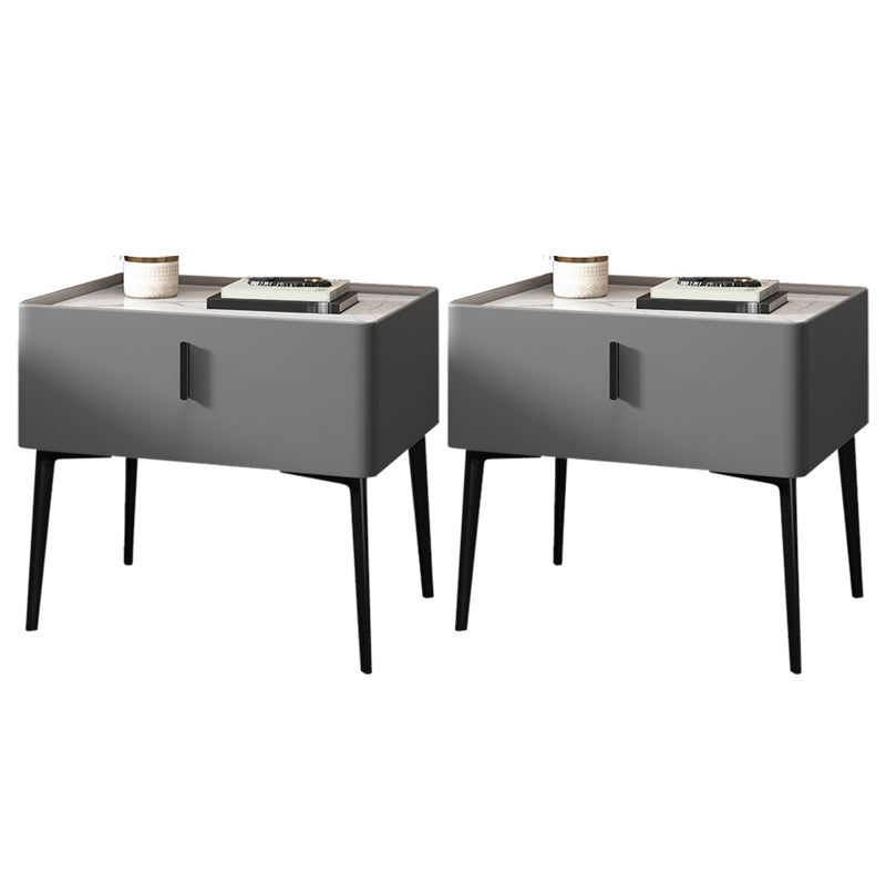 Contemporary Accent Table Nightstand Genuine Marble and Faux Leather Night Table