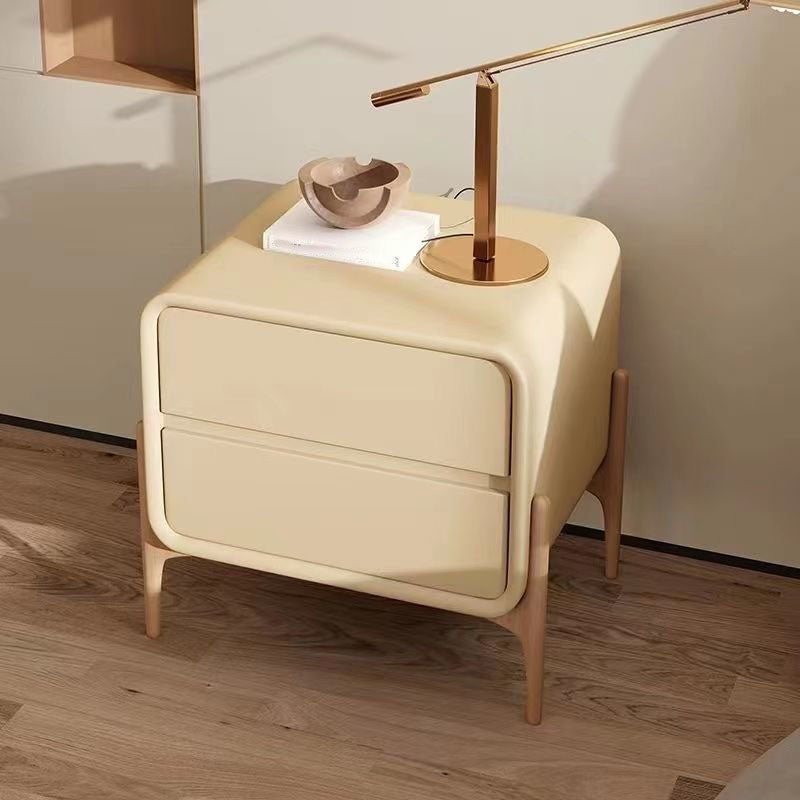 Contemporary Night Table Faux Leather Bedside Cabinet with 2 Drawers