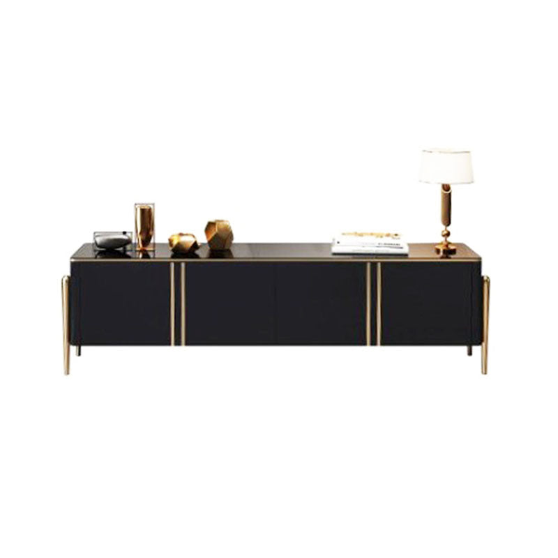 Modern Glam TV Stand, Enclosed Storage TV Console in Black/ Gold