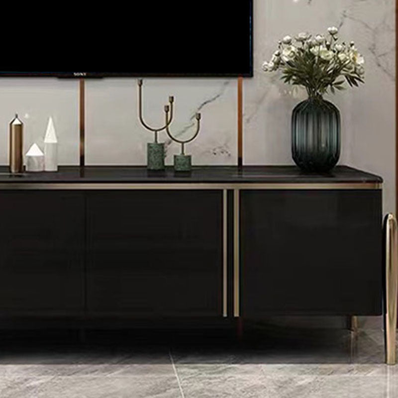 Modern Glam TV Stand, Enclosed Storage TV Console in Black/ Gold