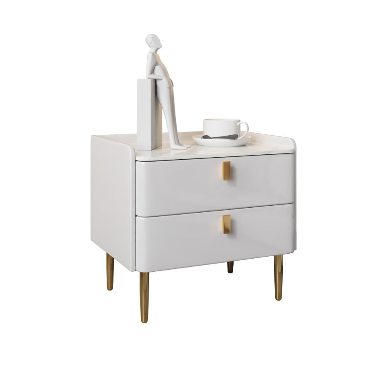 Glam Accent Table Nightstand Faux Marble and Solid Wood Nightstand with Legs