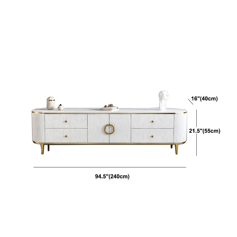 White Glam TV Stand Metal TV Console with 4 Drawers Included