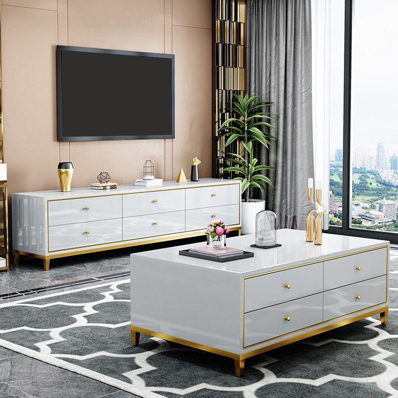 Luxurious Glass Top TV Stand Console 19.69" H TV Stand with Drawers