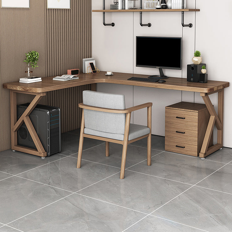 L-Shaped 29.6" H Modern Minimalist Office Desk Brown Writing Desk for Home and Office