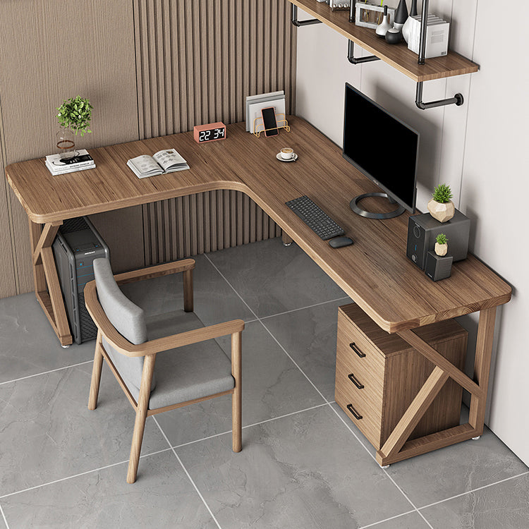 L-Shaped 29.6" H Modern Minimalist Office Desk Brown Writing Desk for Home and Office