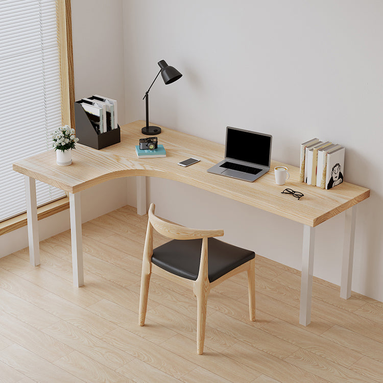 Modern Minimalist Iron Writing Desk L-Shape Wood Office Desk for Bedroom and Book Room