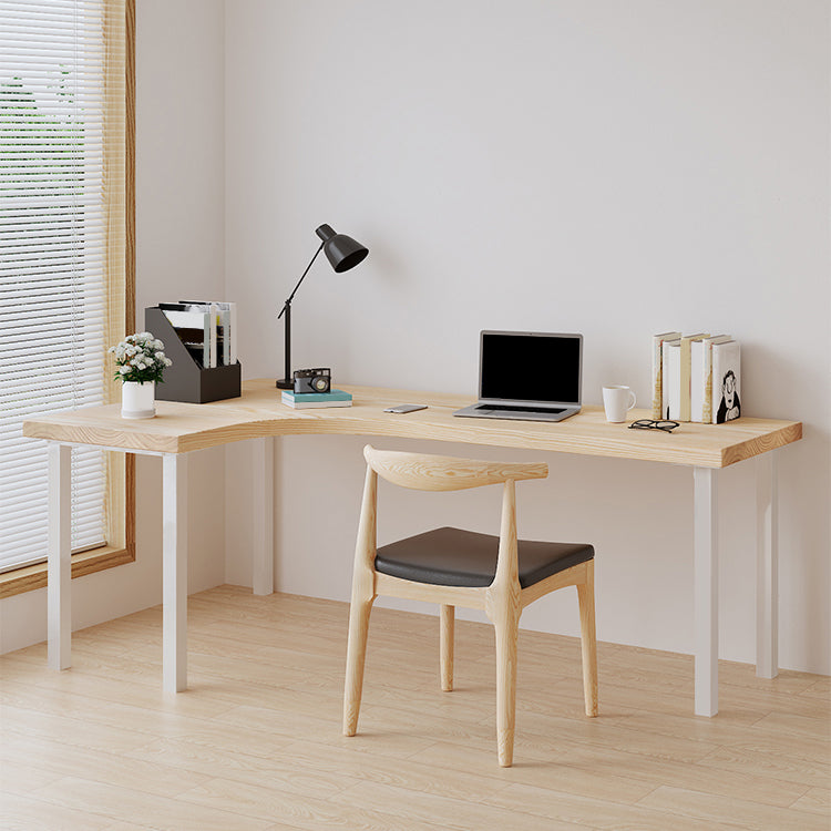 Modern Minimalist Iron Writing Desk L-Shape Wood Office Desk for Bedroom and Book Room